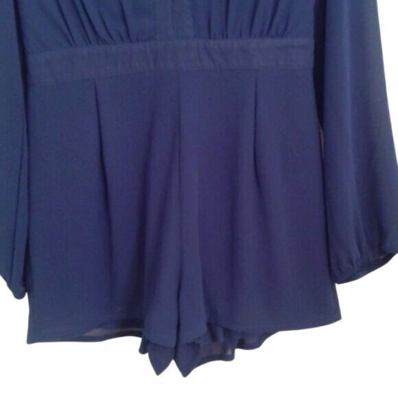 Missguided Size 12 Romper Womens Long Sleeve Royal Blue V Neckline Drape - Picture 4 of 8